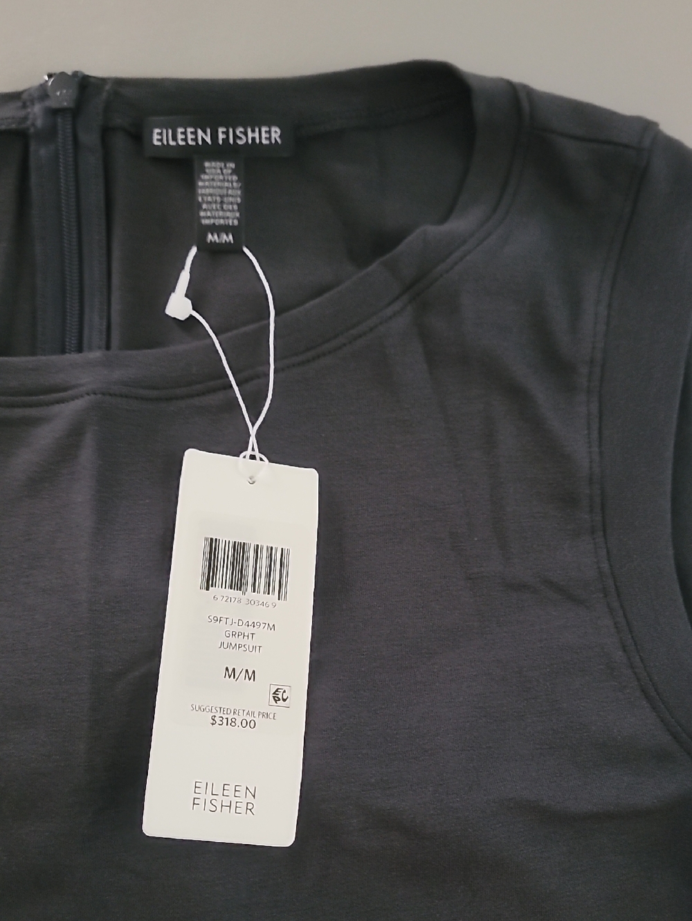 Eileen Fisher Fine Tencel Stretch Jersey Wide Leg Gray Jumpsuit Medium - Picture 8 of 14